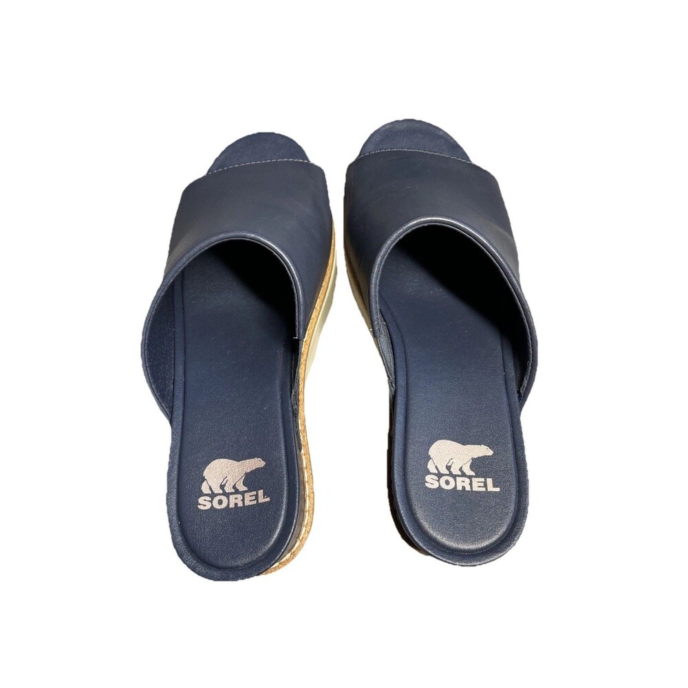 Sorel Joanie Navy Blue Leather Slide Wedge Sandals Platform Women’s Size 7.5 EUC - Picture 5 of 12